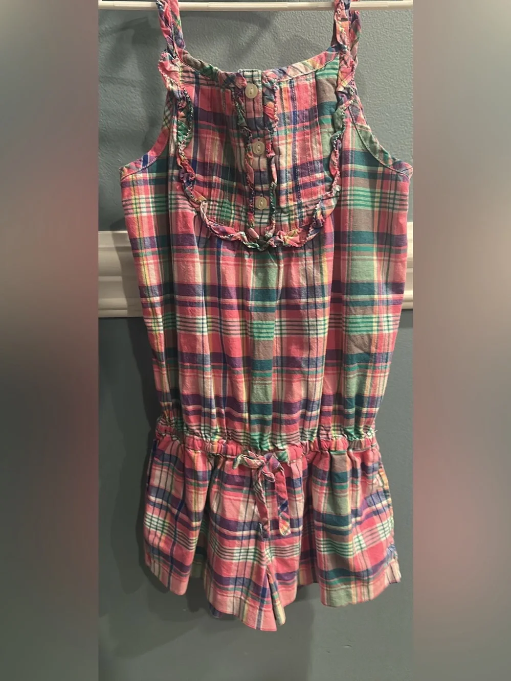 Ralph Lauren Girls Plaid Sleeveless Romper - Pink Multi